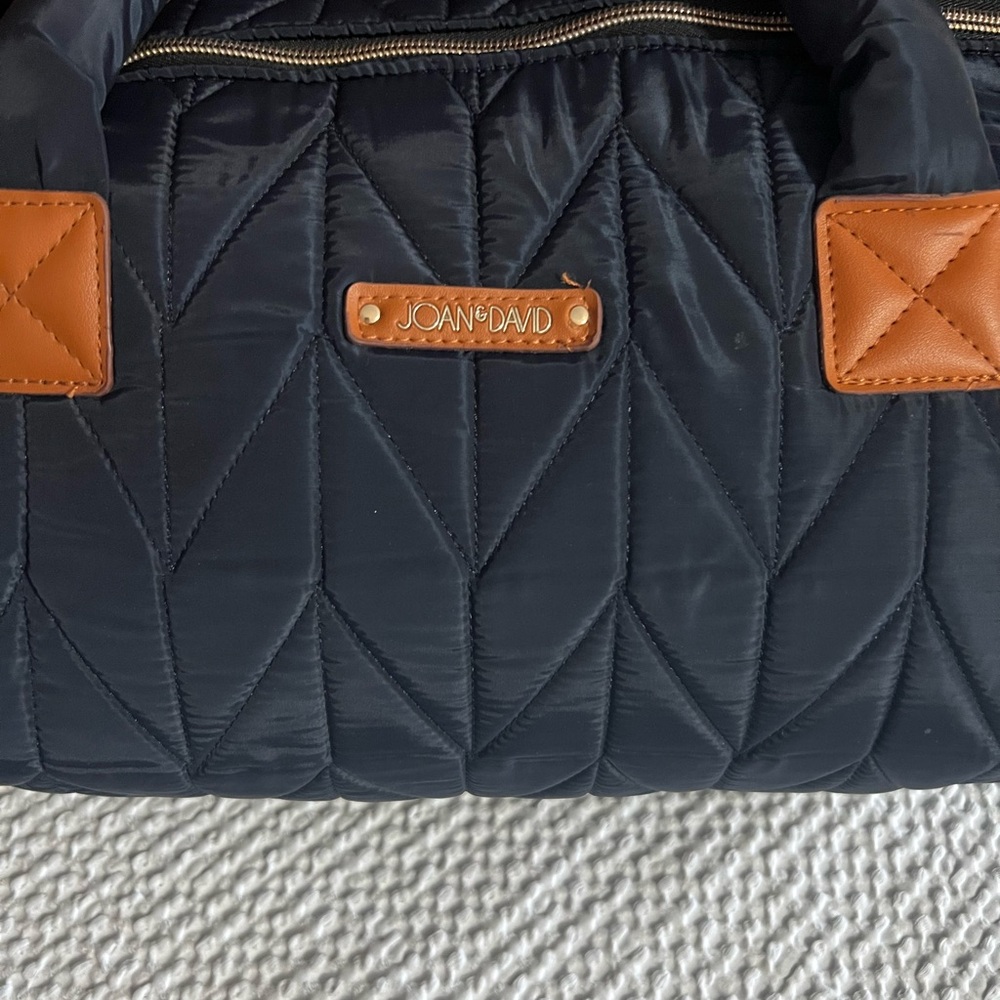 Joan & David Quilted Duffle Gym Navy Bag with Brown leather Details